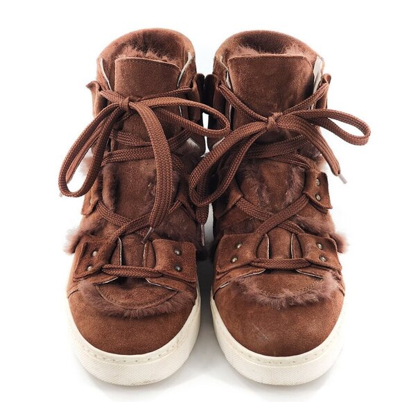 NAVYBOOT SWITZERLAND Brown Suede Lace Up High Top Sneakers Real Fur - Picture 3 of 10